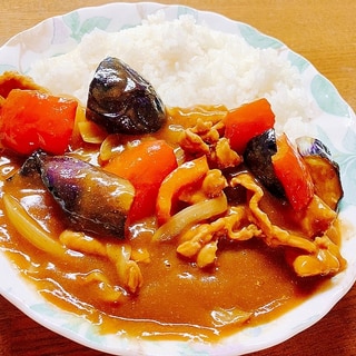 一人分☆豚と揚げ茄子とパプリカのカレー